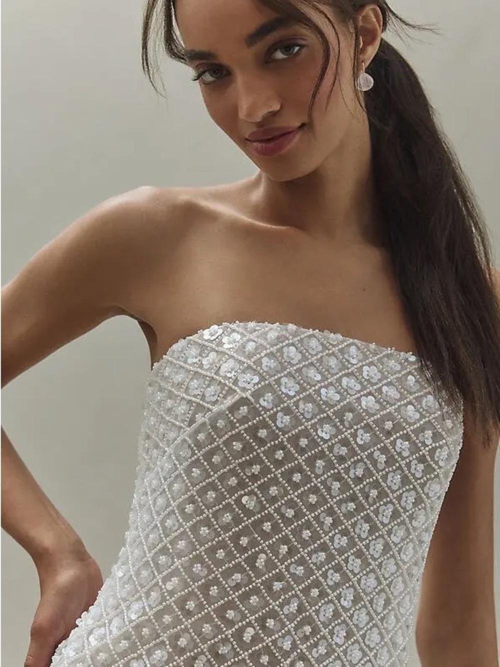 By Watters Crescendo Strapless Beaded Mini Dress in White - Picture 2 of 7